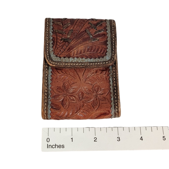 Amwrican West Hand Tooled Embossed Leather Worked Cell Cigarette Pouch - Picture 14 of 15